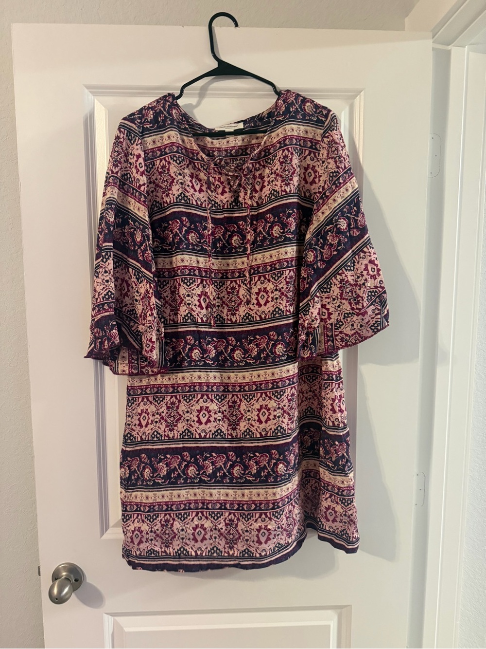 Boho Printed Women’s Tunic Dress in Pink and Navy